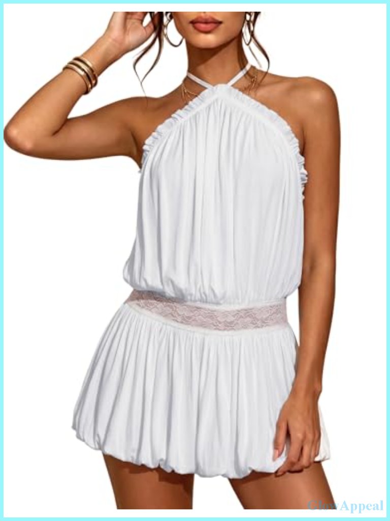 Halter Drop Waist Open Back Bubble Mini Dress - Summer Party Cocktail